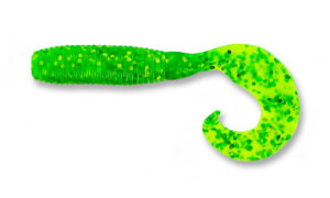 Gary yamamoto - grub single curly tail - 4 inch  - 40-20-169 - Chartreuse with Large Green Flake