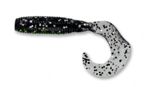 Gary yamamoto - grub single curly tail - 4 inch - 40-20-177 - Smoke Black with Silver Flake