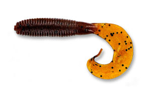 Gary yamamoto - grub single curly tail - 4 inch - 40-20-286 - Pumpkin Dark with Large Black Flake